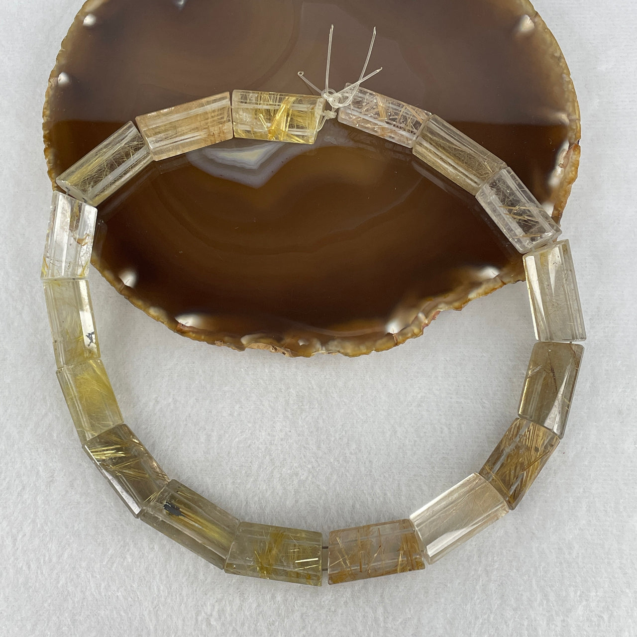 Natural Golden Rutilated Quartz Lulutong Bead Necklace | High-Clarity Crystal Barrel Beads (110.7g | 40cm | 17 Pcs, 27.3 x 13.9 x 9.8mm)