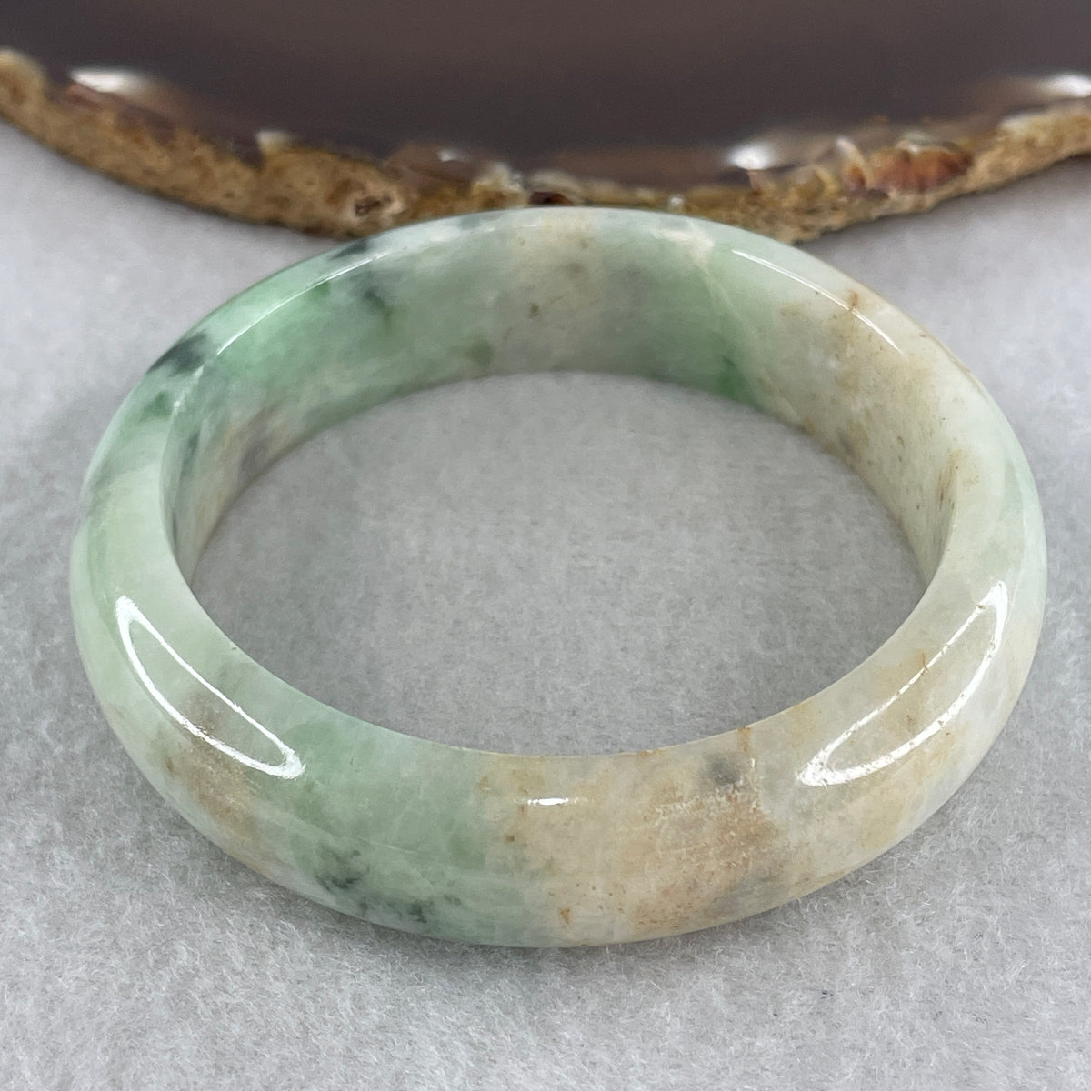 Natural Type Green with Reddish Brown Piao Hua Jadeite Bangle 62.49g Inner Diameter 55.5mm 15.4 by 8.0mm (Slight Internal Line) - Huangs Jadeite and Jewelry Pte Ltd