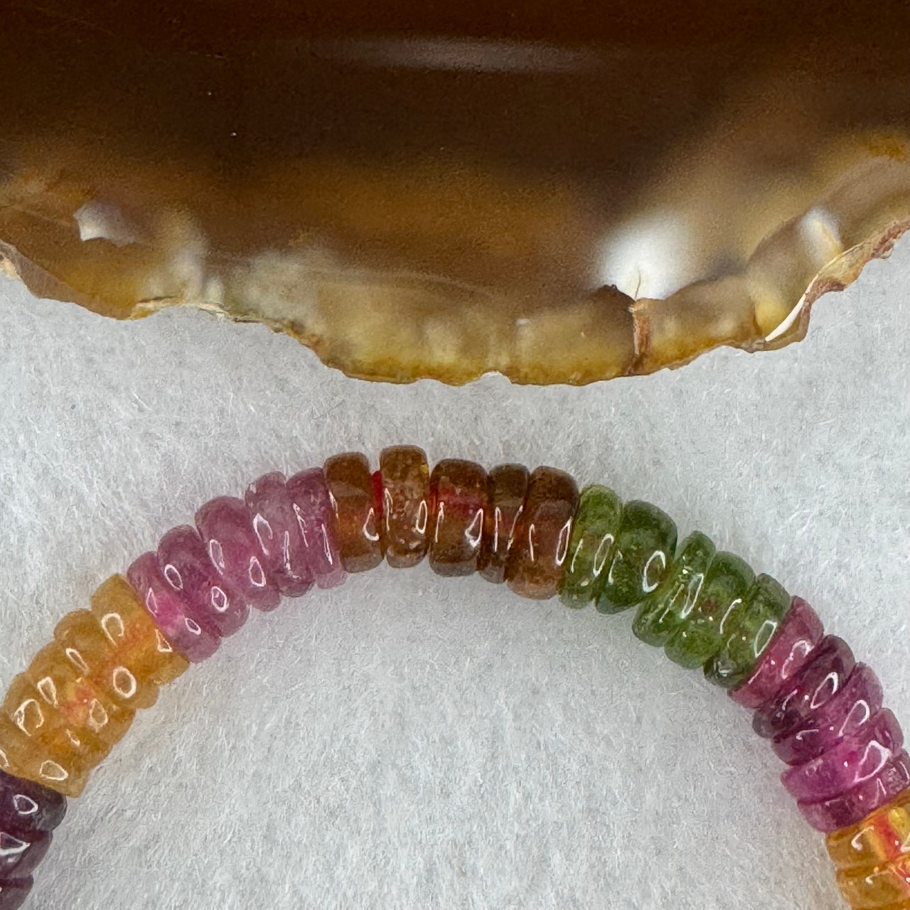 Good Grade Natural Rainbow Tourmaline Donut Beads Bracelet | 6.2mm Multi-Color Abacus Harmony Amulet (13.70g | 15cm Wrist Fit | 85 Beads)