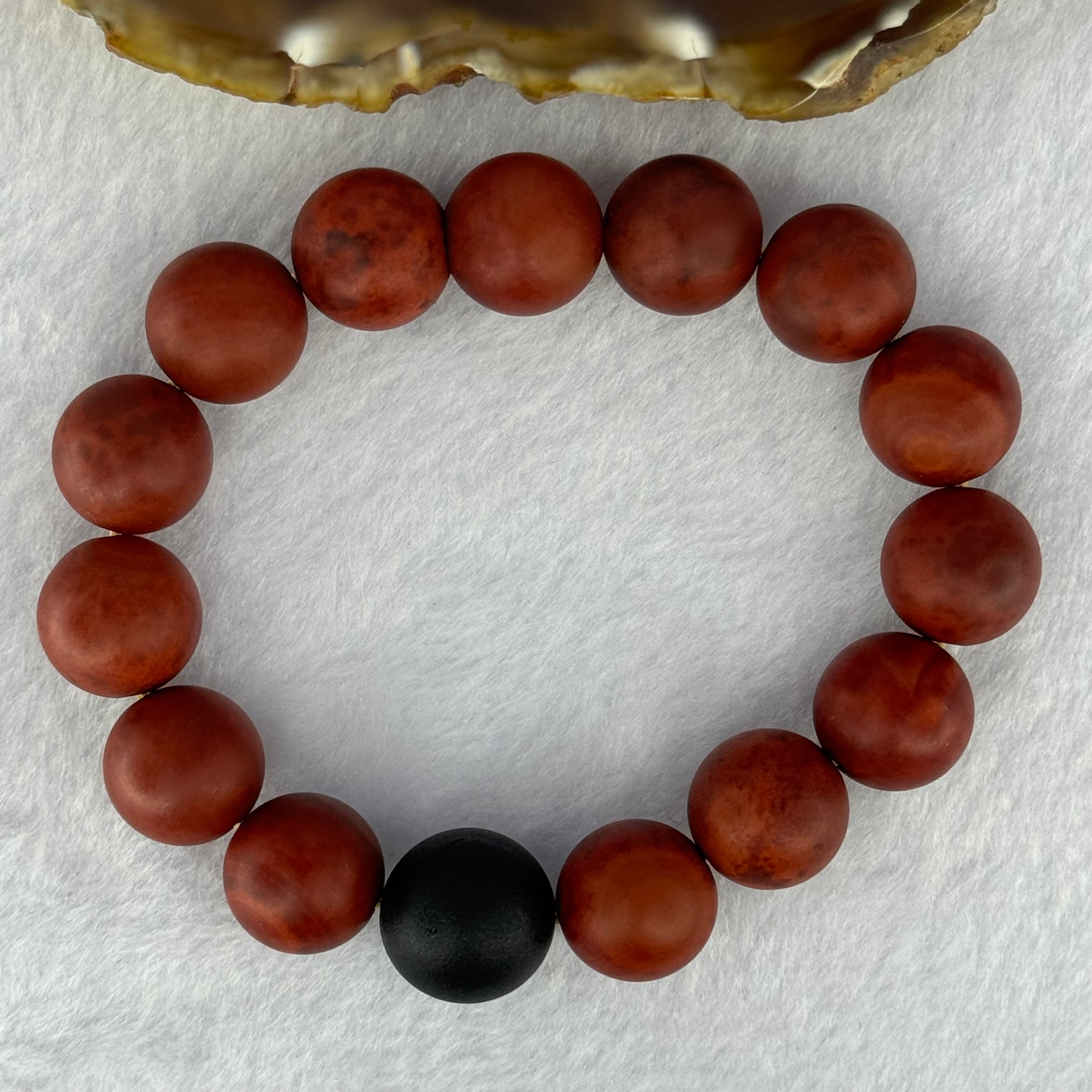 Natural Red Agate with Black Amber Beads Bracelet 54.86g 18.5cm 14.2mm 14 + 1  Black Amber Bead - Huangs Jadeite and Jewelry Pte Ltd