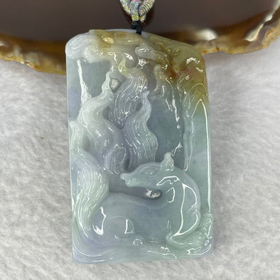 Type A Lavender Green with Brown Patch Jadeite 9 Tail Fox Pendent 86.51g 62.2 by 37.6 by 16.0 mm - Huangs Jadeite and Jewelry Pte Ltd