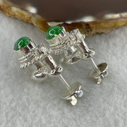 Type A Natural Full Old Mine Spicy Green Jadeite Cabochon 8.8 by 6.7 by 4.0mm Stone for Setting 20.97g (On Silver Earrings Mold) - Huangs Jadeite and Jewelry Pte Ltd