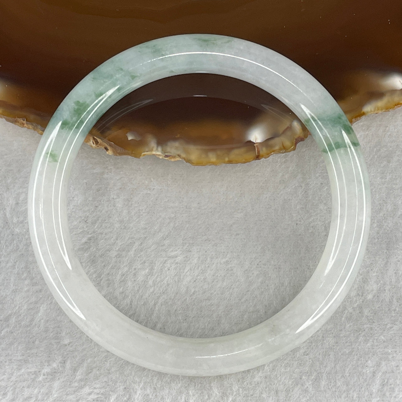 55.0mm Genuine Type A Jadeite Bangle - Semi Icy White to Light Green with Oily Green Piao Hua Natural Jadeite Jewelry - 30.75g Certified Untreated Large Jade Bracelet 7.6x8.1mm (Slight External Rough)