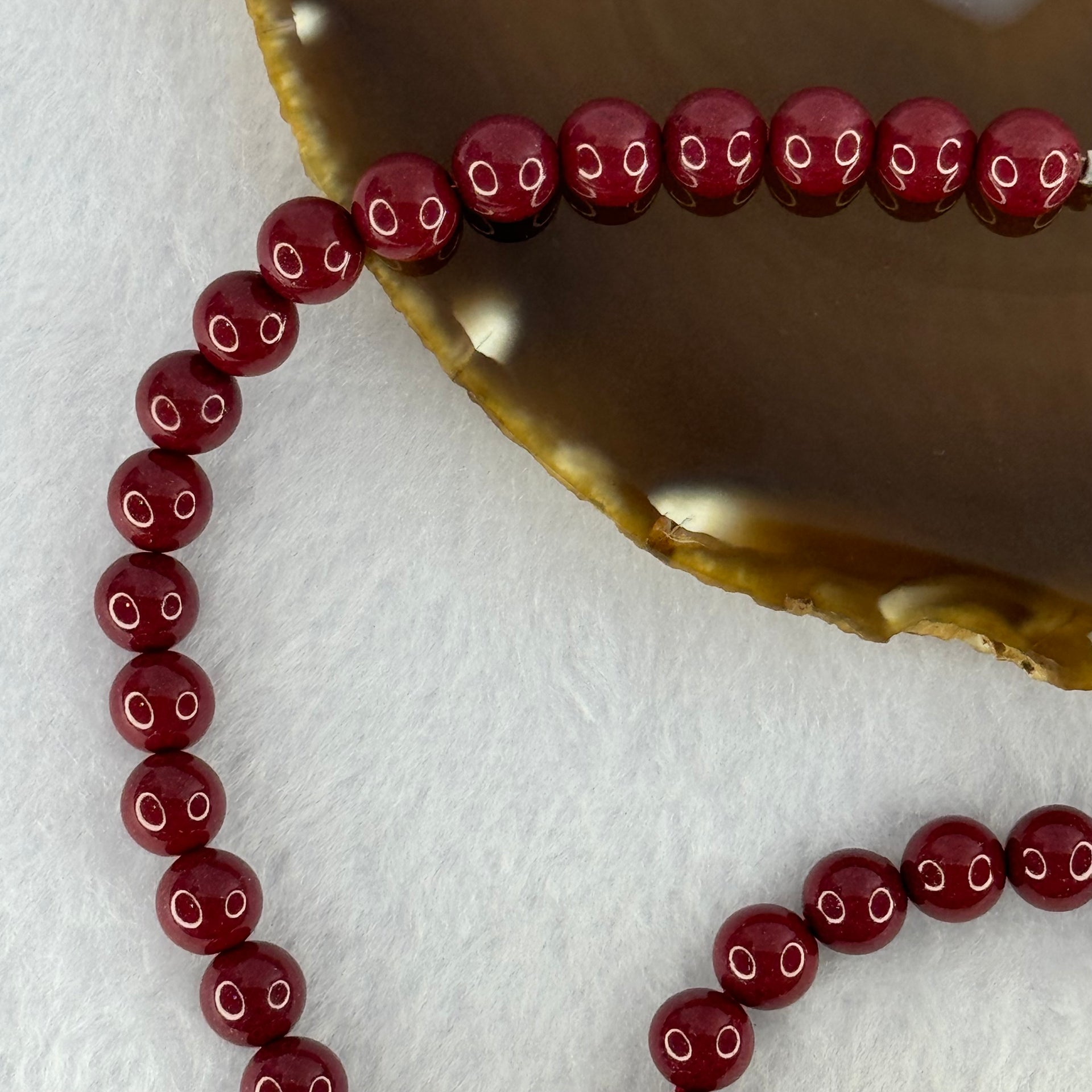 Natural Cinnabar with Amber Bracelet 16cm 8.5mm Necklace with Amber 44cm 8.5mm Set Total Weight 85.30g - Huangs Jadeite and Jewelry Pte Ltd