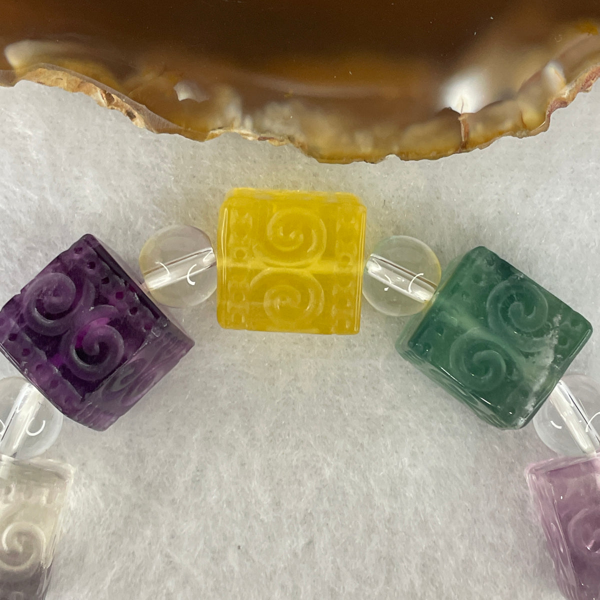 Very Very Good Grade Natural Multi Color Fluorite Cube Beads Bracelet | 12.7mm Geometric Rainbow Amulet (71.02g | 17cm Wrist | 10 Cubes)