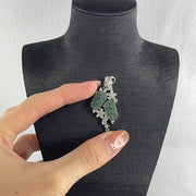 Natural Type A Icy Blueish Green Jadeite Double Leaf Pendant in S925 Silver |  (4.97g | 14.5 x 9.5 x 1.5mm | Double Growth & Executive Success Anchor, Feng Shui Prosperity & Harmony Pendant) - Huangs Jadeite and Jewelry Pte Ltd