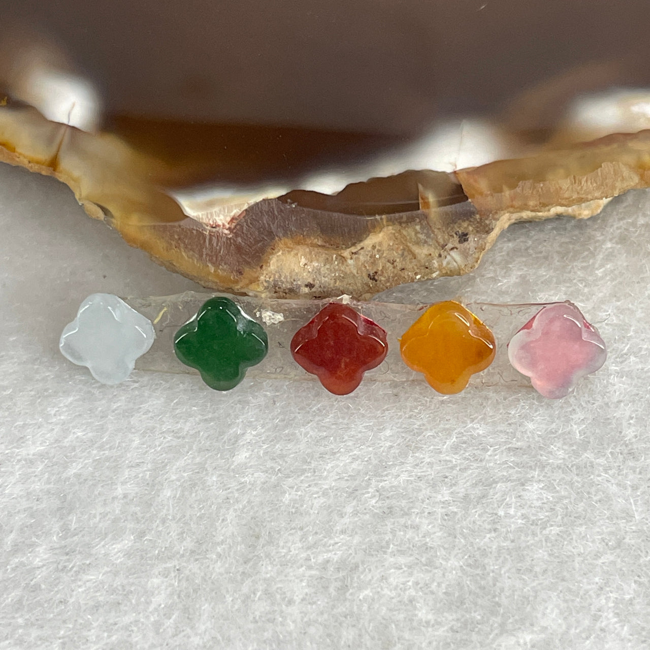Natural Type A Multi-Color Jadeite Clover Set for Jewelry Making | 5-Piece Pink, Yellow, Red, Green & Blue Four Leaf Clover Loose Stones (0.73g 5.2x5.0x2.0mm)