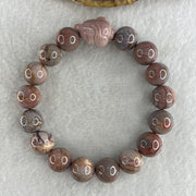 Natural Alashan Agate Greyish Pink Beads with Rat Charm Bracelet 39.00g 16.5cm 11.8mm 16Beads - Huangs Jadeite and Jewelry Pte Ltd