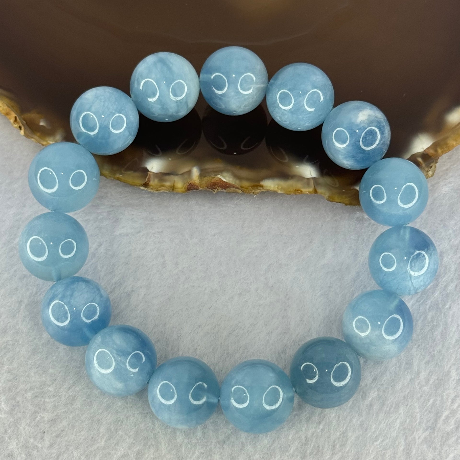 Natural Aquamarine Beads Bracelet 65.17g 19cm 14.8mm  15 Beads - Huangs Jadeite and Jewelry Pte Ltd