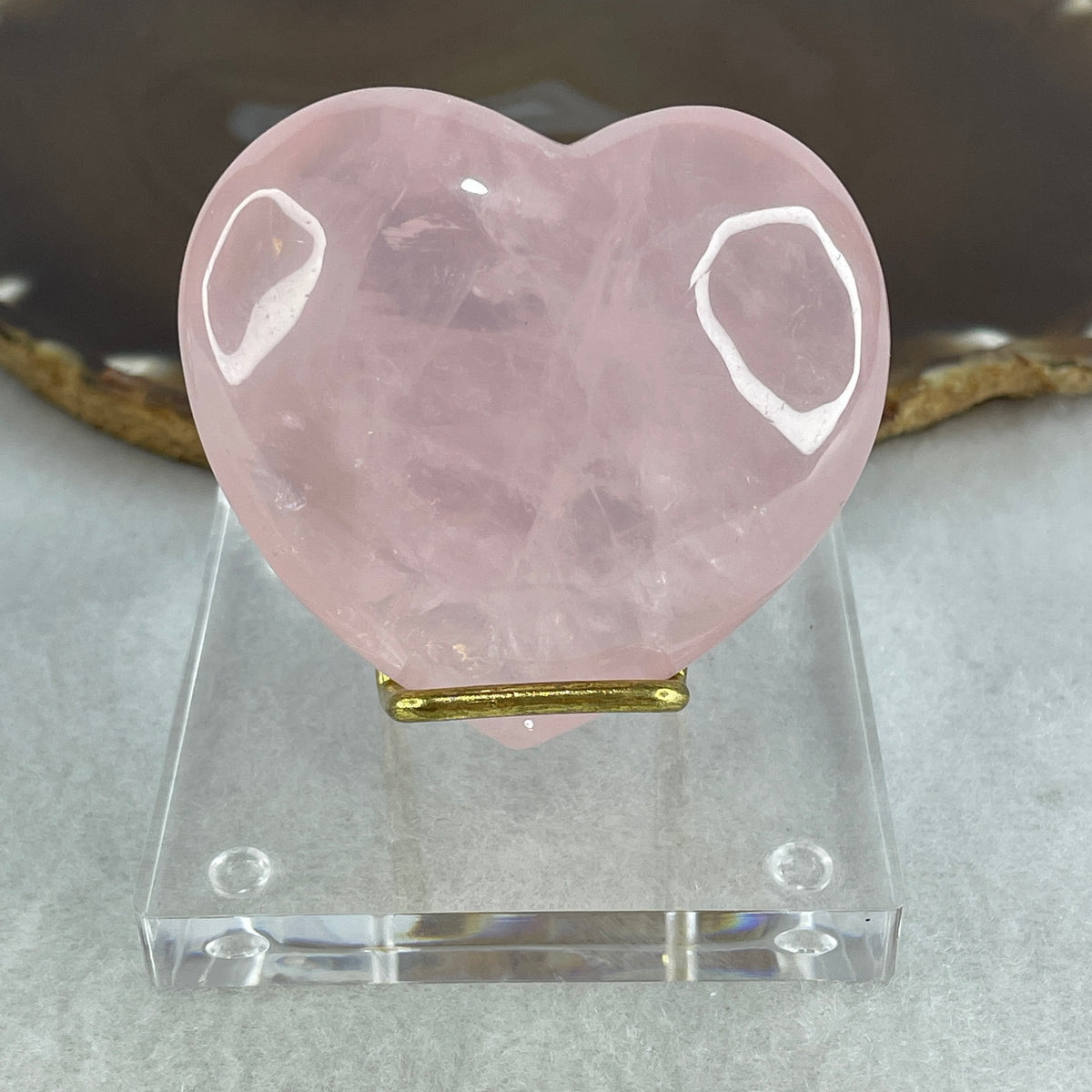 Above Average Grade Natural Rose Quartz Heart Display with Clear Acrylic Stand | Gentle Love Magnet & Emotional Healing (101.05g | 51.1x65.2x26.4mm | Unconditional Love Anchor, Harmony Catalyst & Feng Shui Relationship Catalyst)