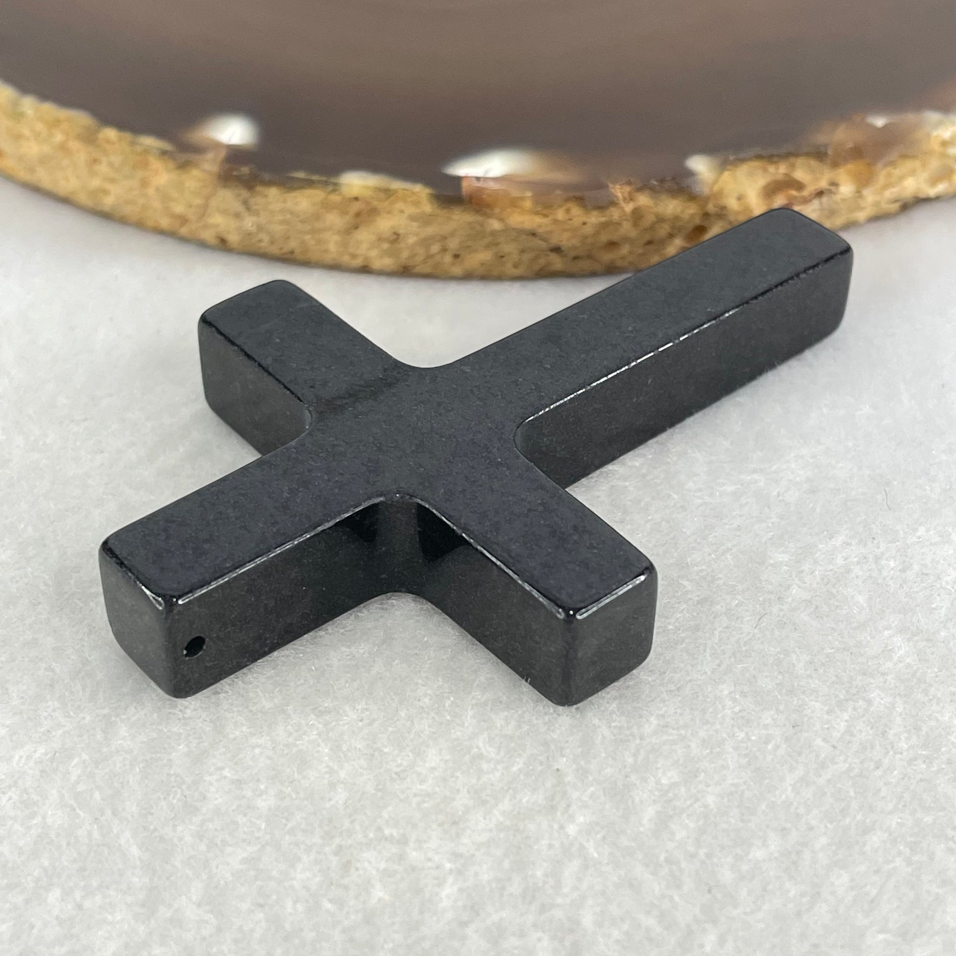 Type A Opaque Black Jadeite Cross Pendant 26.19g 64.8 by 41.5 by 9.3mm - Huangs Jadeite and Jewelry Pte Ltd