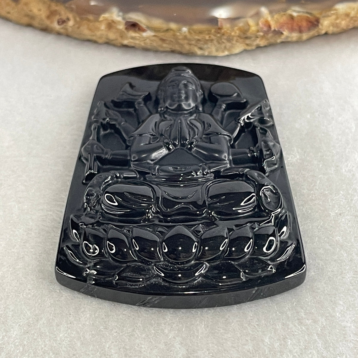 Certified Natural Type A Black Omphacite Jadeite Thousand-Hands Guan Yin Pendant | Compassion & Divine Protection (29.80g | 59.9x41.0x9.2mm | Heart, Crown & Root Chakra Shield, Endless Blessings, All-Seeing Protection & Wealth Magnet)
