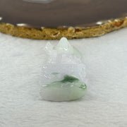 Type A Light Lavender with Green Patches Jadeite Guan Yin Pendent with Wooden Stand 111.55g  111.8 by 58.7 by 46.6mm - Huangs Jadeite and Jewelry Pte Ltd