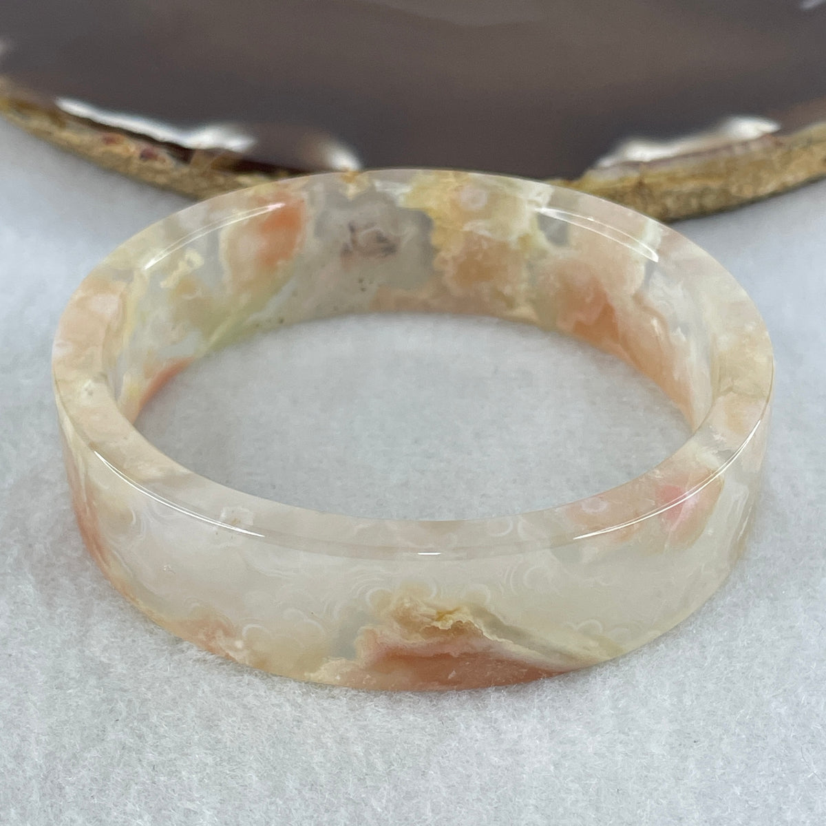 Natural Pinkish Flower Agate Oval Set Oval Bangle | (114.36g Total Set Weight | 55.4mm Inner Diameter | 16.1x5.7mm | Close to Perfect | Synergy, Love Magnet, Gentle Joy & Protection Shield)