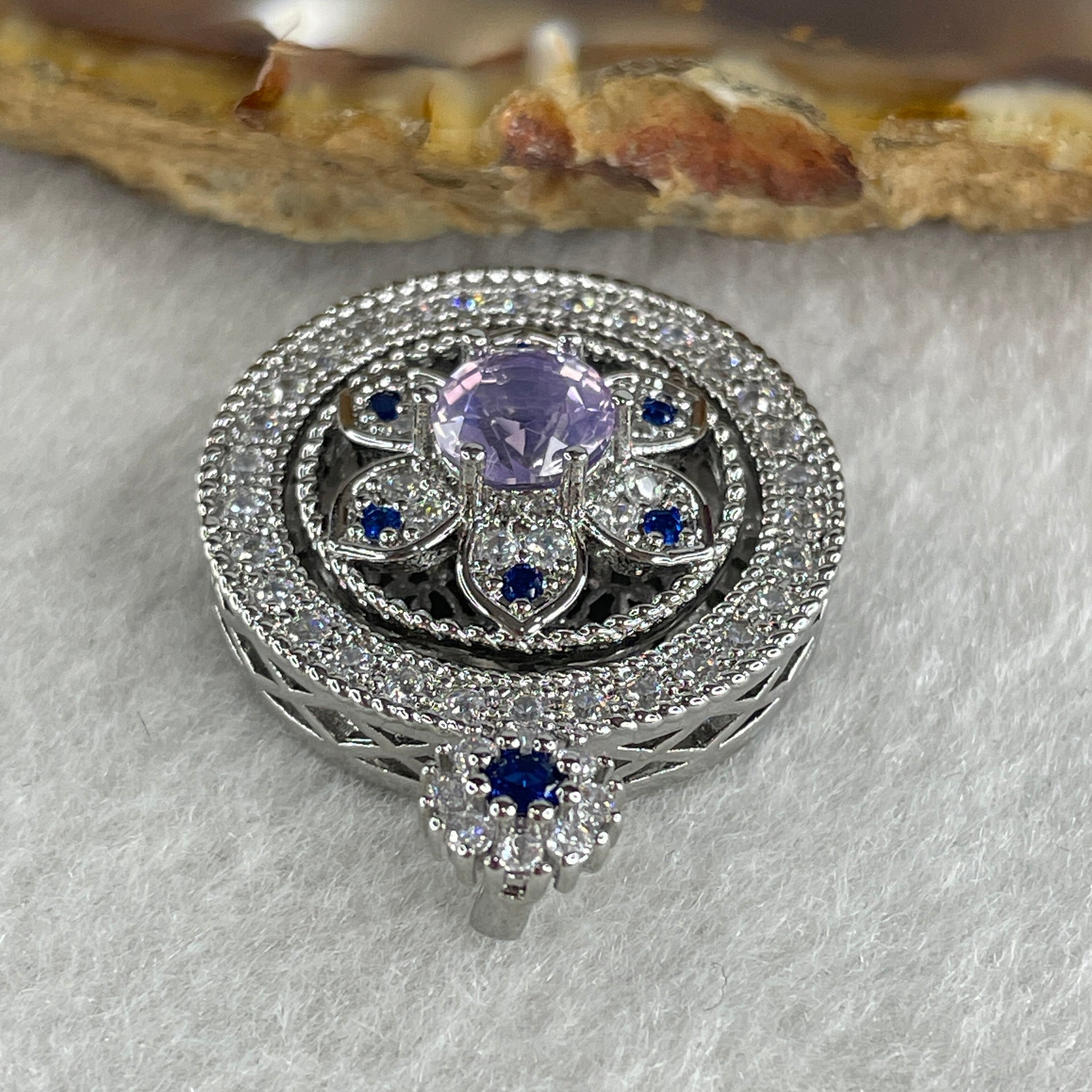 Natural Purple with Colorless and Blue Cubic Zirconia Beads Pendant in S925 Sliver 6.99g 6.0 by 2.0mm - Huangs Jadeite and Jewelry Pte Ltd