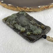 Natural Type A Dark Brown with Blueish Green Jadeite Cai Shen Ye God of Fortune Pendant 69.83g 73.2 by 47.9 by 9.0mm - Huangs Jadeite and Jewelry Pte Ltd