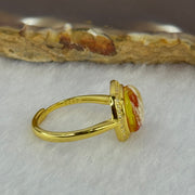 Natural Honey Yellow Amber with Milk Inclusions in S925 Sliver Gold Color Ring (Adjustable Size) 2.32g 9.7 by 9.0 by 4.0mm - Huangs Jadeite and Jewelry Pte Ltd