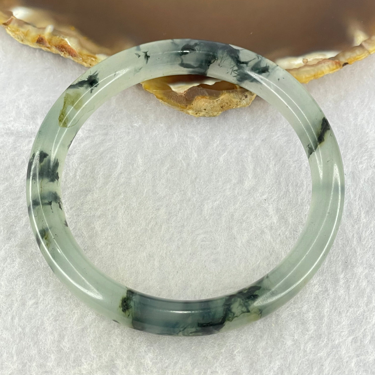 Translucent Grey with Green Piao Hua Sodium Feldspar Jade Bangle Internal Diameter 55.1mm 8.4 by 7.7mm (External Line) - Huangs Jadeite and Jewelry Pte Ltd