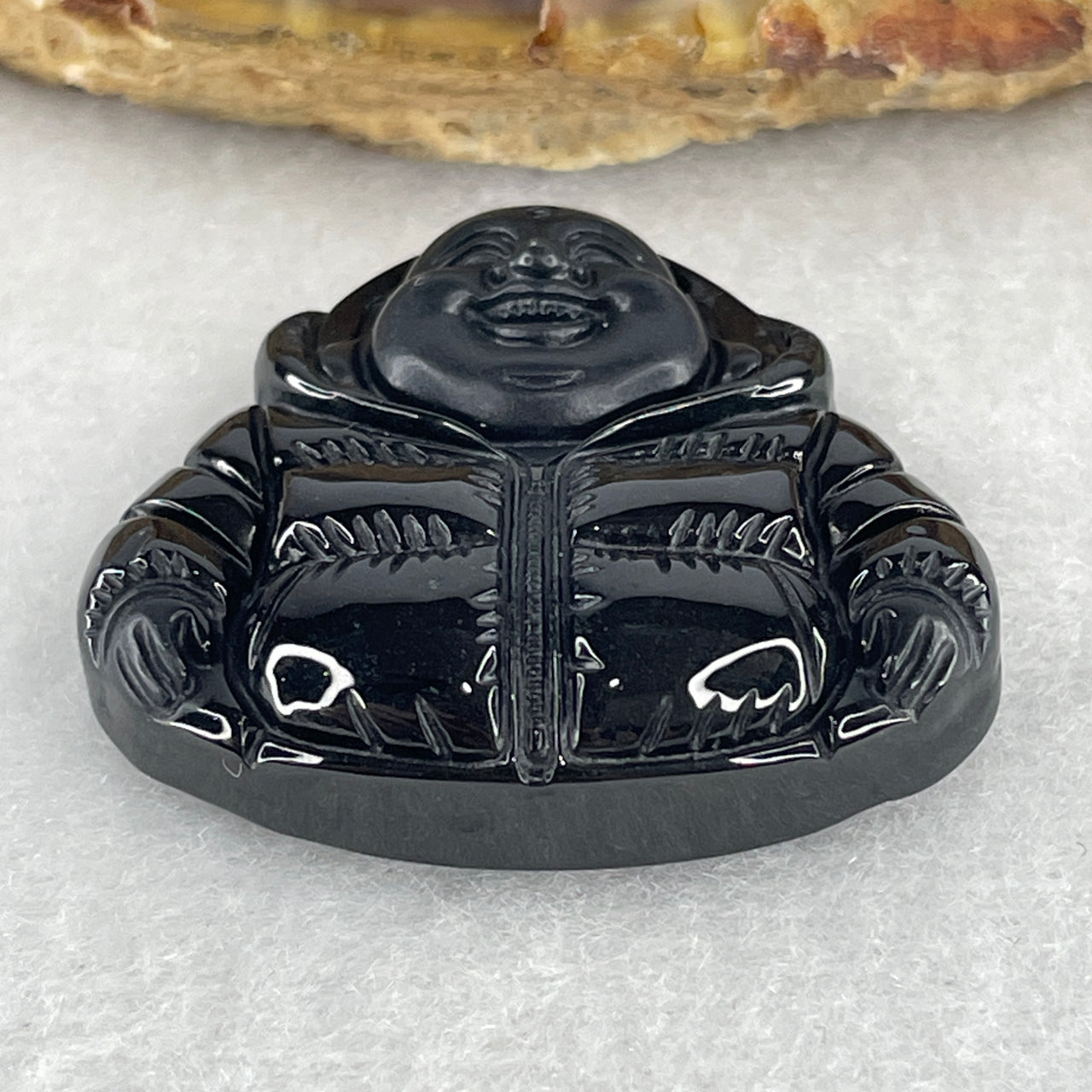 Symbol of Luck, Wealth and Happiness - Certified Natural Type A Black Jadeite Milo Laughing Buddha Pendant with Jacket 15.15g 29.9 by 32.3 by 9.0mm