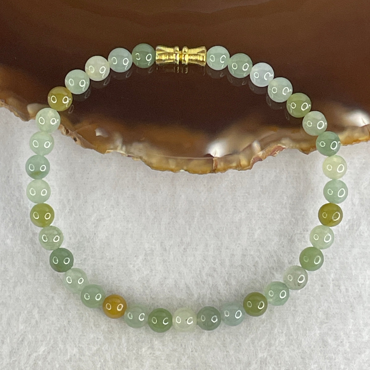 Natural Type A Semi-Icy Light Green, Blueish-Green & Yellow Jadeite Beads Bracelet | (10.66g | 17.5cm | 5.4mm | 35 Beads | Heart, Solar Plexus & Throat Chakra Synergy, Three-Star Prosperity "Fu Lu Shou" Catalyst & Feng Shui Wealth Anchor)