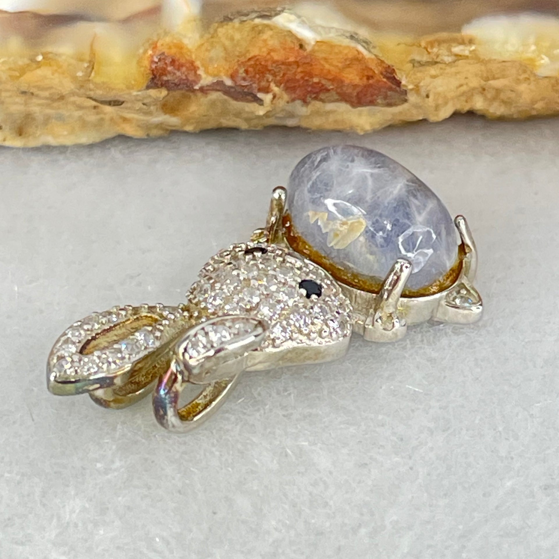 Rare Natural Blue Dumortierite Rutilated Quartz in S925 Sliver Rabbit Pendant 2.35g 9.5 by 6.2 by 4.0mm - Huangs Jadeite and Jewelry Pte Ltd