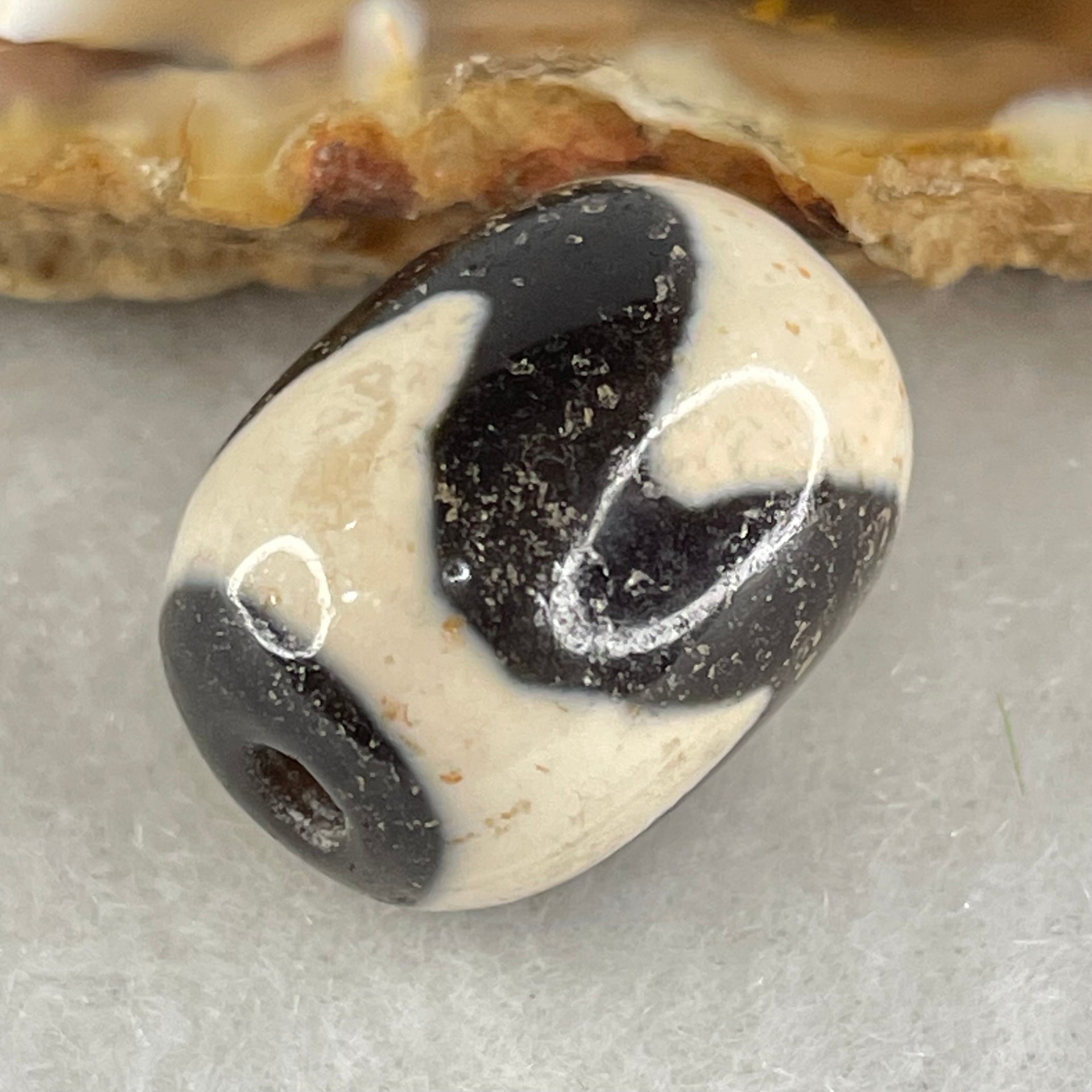 Natural Powerful Tibetan Old Oily Agate Tiger Tooth Daluo Dzi Bead Heavenly Master (Tian Zhu) 虎呀天诛 4.32g 17.4 by 12.8mm - Huangs Jadeite and Jewelry Pte Ltd