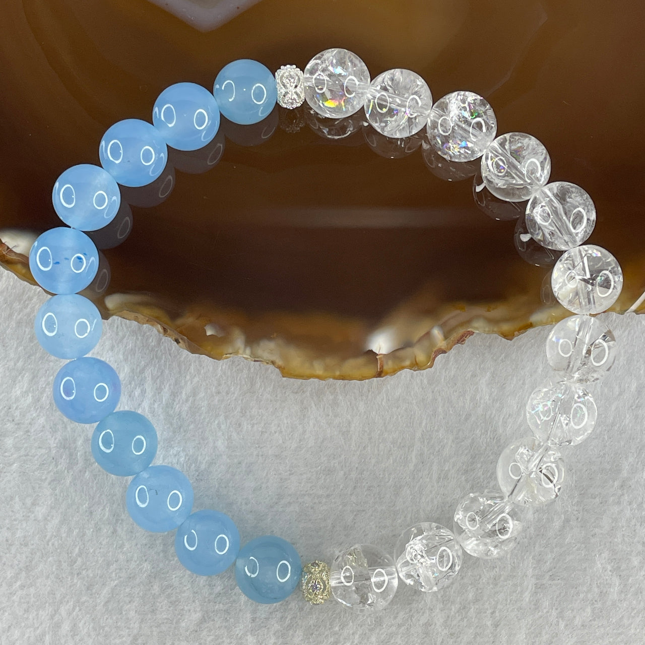 Natural Blue Chalcedony with Clear Quartz Beads Bracelet 36.14g 20.5cm 10.4mm-11beads 10.6mm-12beads