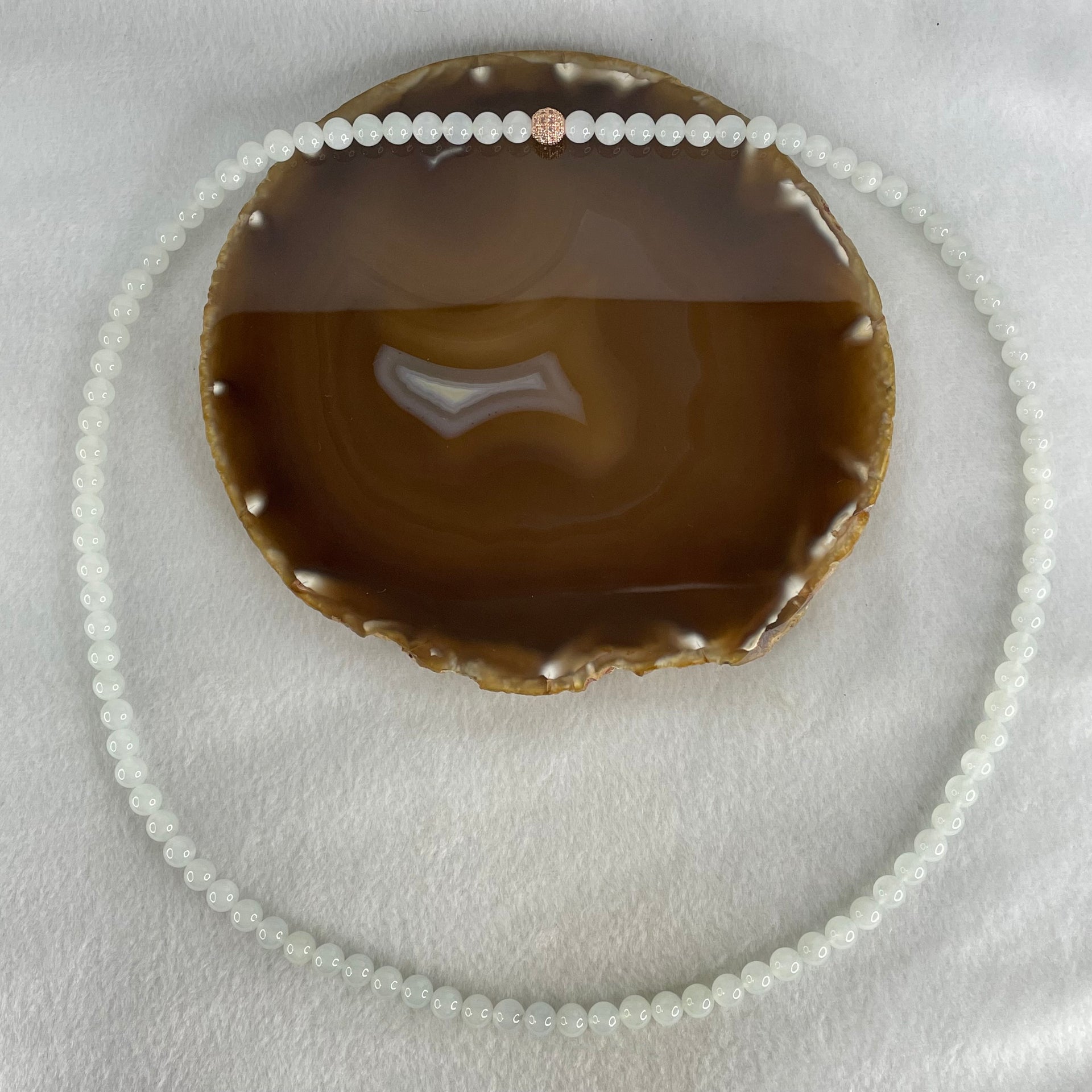 Type A White to Faint Blue Jadeite Beads Necklace 60.70g 66cm 7.1mm 98 Beads - Huangs Jadeite and Jewelry Pte Ltd