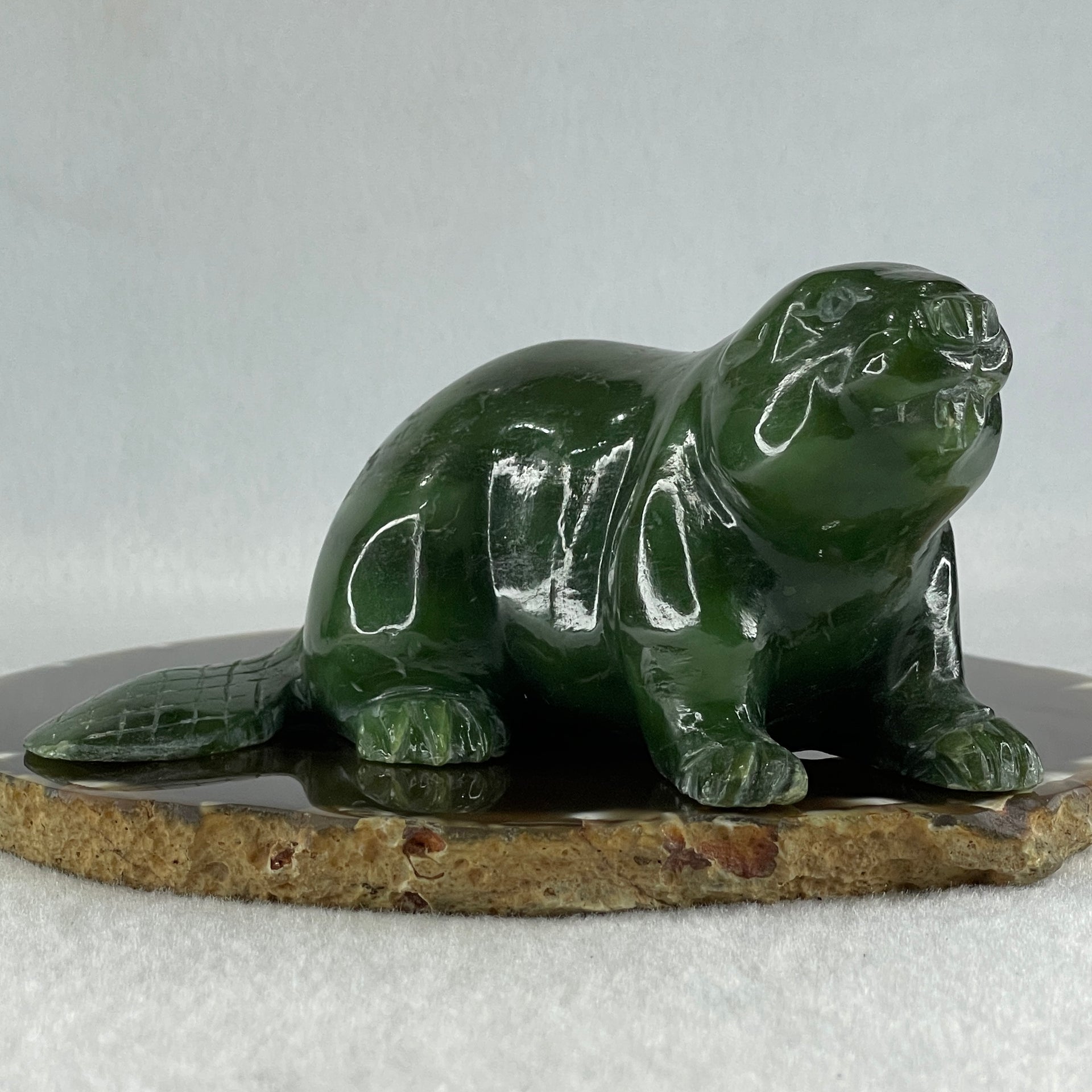 Natural Dark Green Serpentine Seal Display 481.5g 118.0 by 92.6 by 58.6mm - Huangs Jadeite and Jewelry Pte Ltd