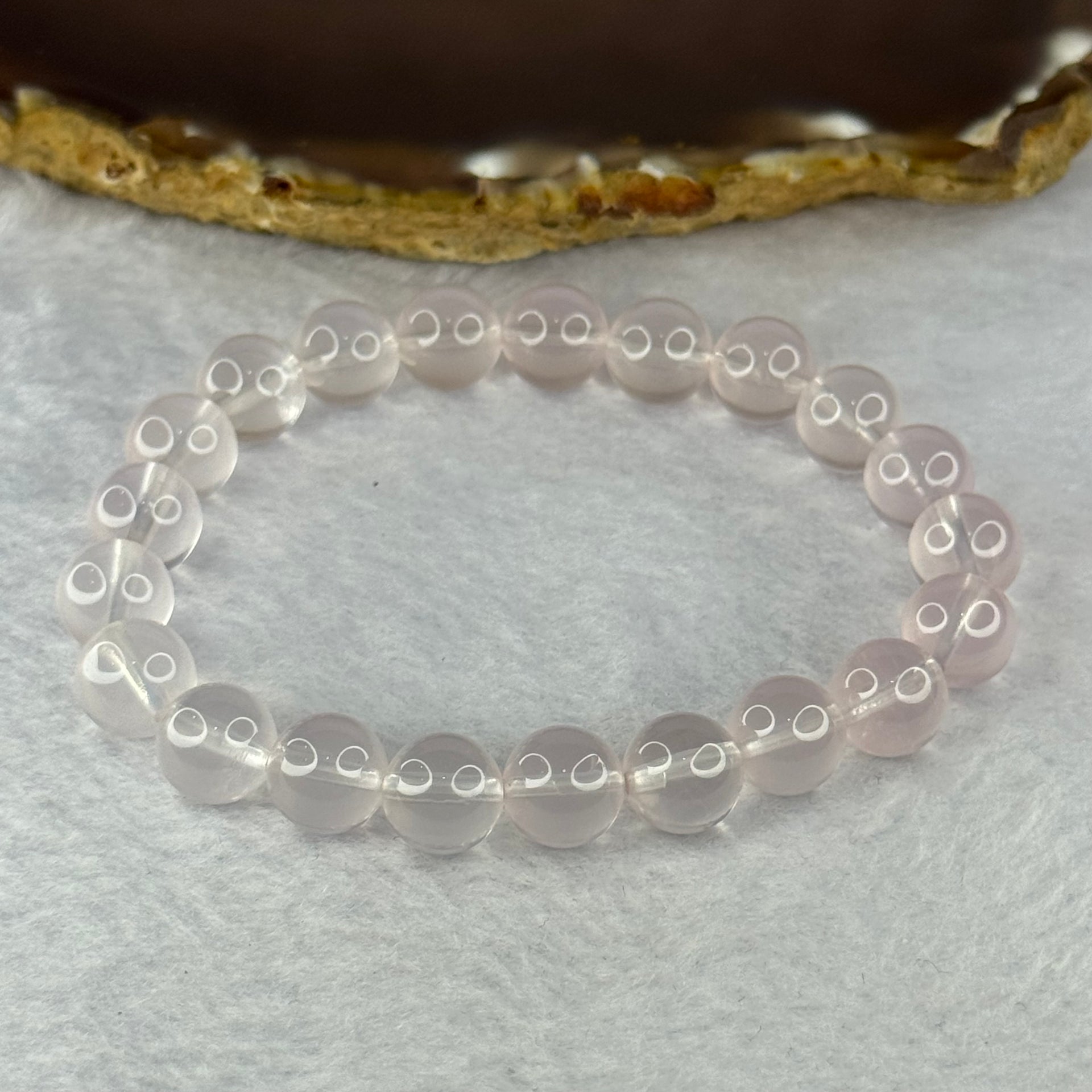 Natural Rose Quartz Beads Bracelet 天然玫瑰石英珠手链 23.44g 16.5cm 9.4mm 21 Beads - Huangs Jadeite and Jewelry Pte Ltd