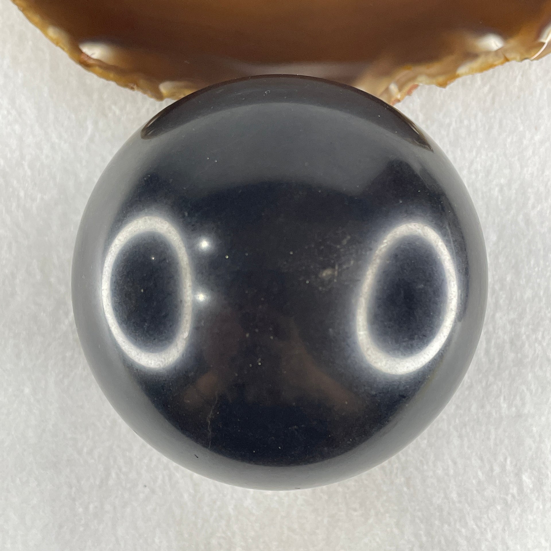 Natural Shungite Ball Display With Wooden Stand 775.36g 78.0 by 97.5mm - Huangs Jadeite and Jewelry Pte Ltd