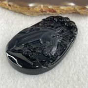 Type A Opaque to Partial Translucent Black Omphacite Jadeite Horse Pendant 23.64g 60.1 by 40.1 by 8.4mm - Huangs Jadeite and Jewelry Pte Ltd