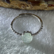Natural Type A Semi Icy Faint Green Jadeite Oval Shape Cabouchon in S925 Silver Ring (Adjustable Size) 1.50g 7.9 by 6.3 by 3.5mm - Huangs Jadeite and Jewelry Pte Ltd