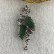 Natural Type A Icy Blueish Green Jadeite Double Leaf Pendant in S925 Silver |  (4.97g | 14.5 x 9.5 x 1.5mm | Double Growth & Executive Success Anchor, Feng Shui Prosperity & Harmony Pendant) - Huangs Jadeite and Jewelry Pte Ltd