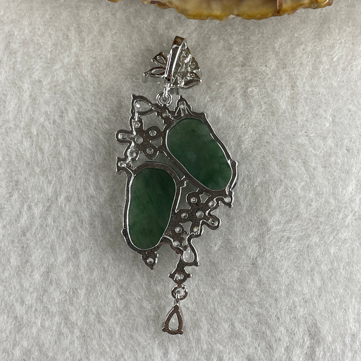Natural Type A Icy Blueish Green Jadeite Double Leaf Pendant in S925 Silver |  (4.97g | 14.5 x 9.5 x 1.5mm | Double Growth & Executive Success Anchor, Feng Shui Prosperity & Harmony Pendant) - Huangs Jadeite and Jewelry Pte Ltd