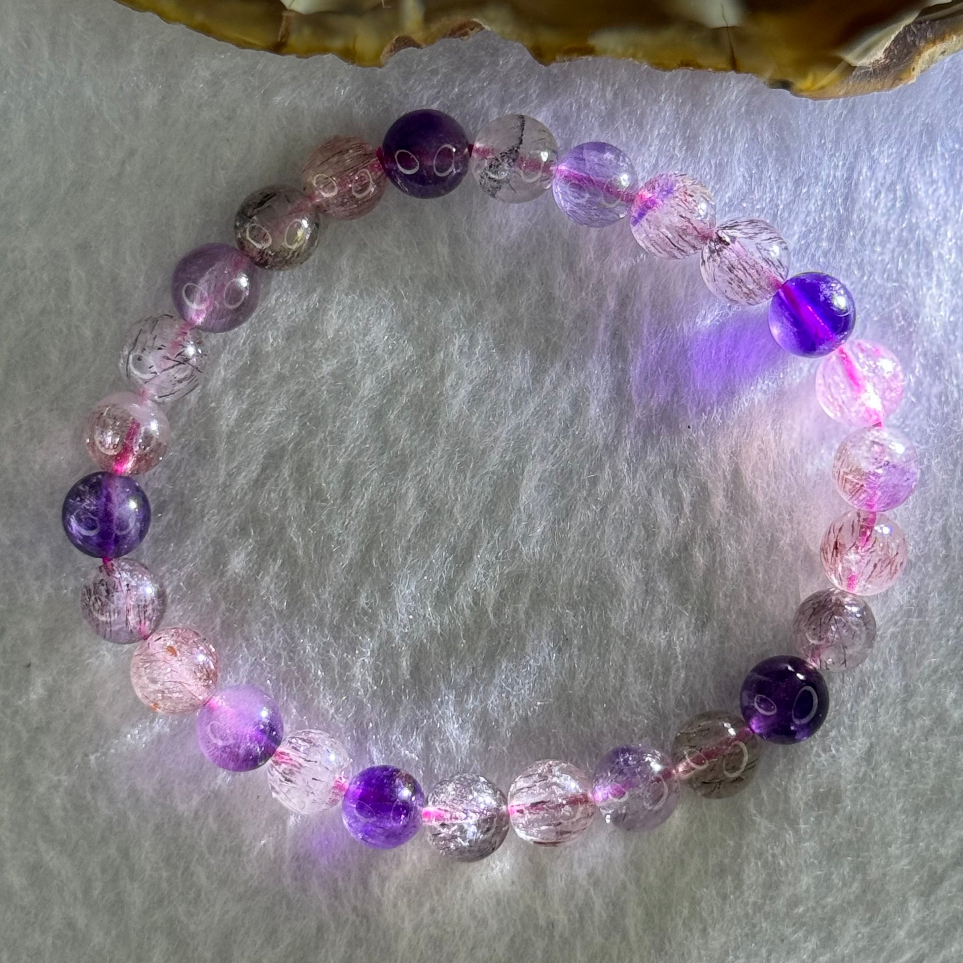 Natural Super 7 Beads Bracelet 13.08g 15.5cm 7.4mm 26 Beads - Huangs Jadeite and Jewelry Pte Ltd