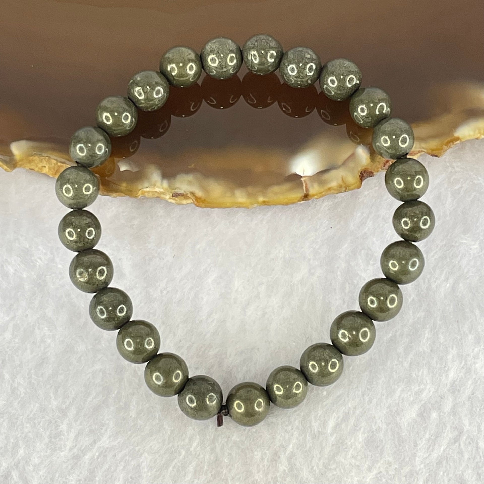 Natural Pyrite Beads Bracelet 天然黄铁矿手链 13.76g 13cm 6.4mm 25 Beads - Huangs Jadeite and Jewelry Pte Ltd