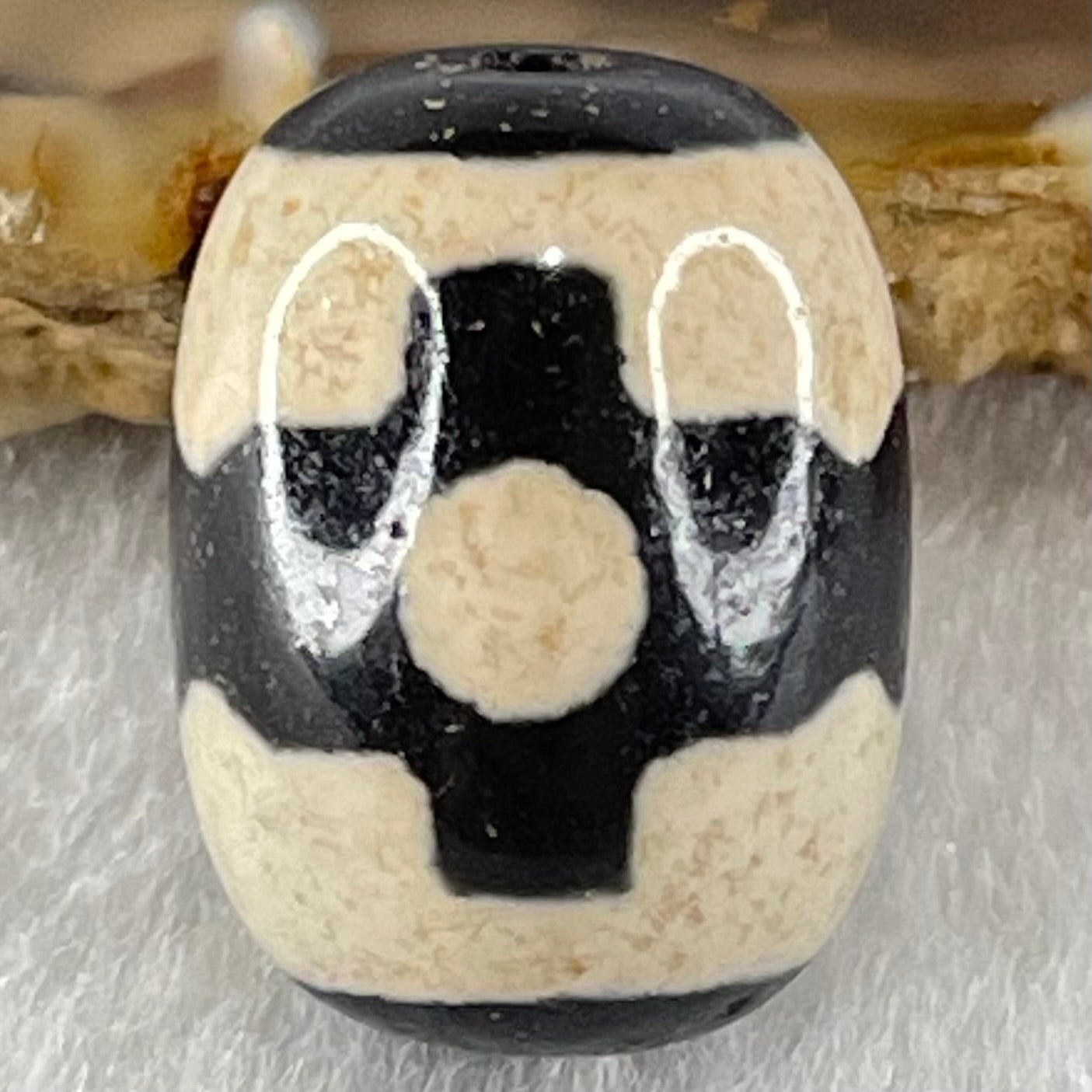 Natural Powerful Tibetan Old Oily Dark Brown With White Agate 3 Eyes Dzi Bead Heavenly Master (Tian Zhu) 三眼天诛 5.07g 17.9 by 13.5mm - Huangs Jadeite and Jewelry Pte Ltd