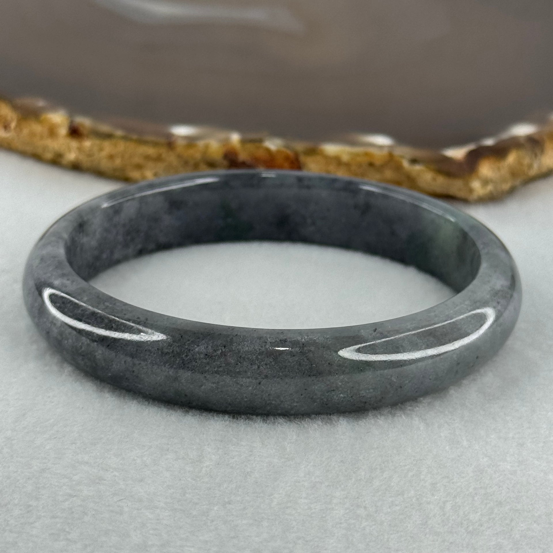 Type A Wuji Grey Black Jadeite Oval Bangle Bangle Internal Diameter 57.8mm 40.78g 12.0 by 6.4mm (Close to Perfect) - Huangs Jadeite and Jewelry Pte Ltd