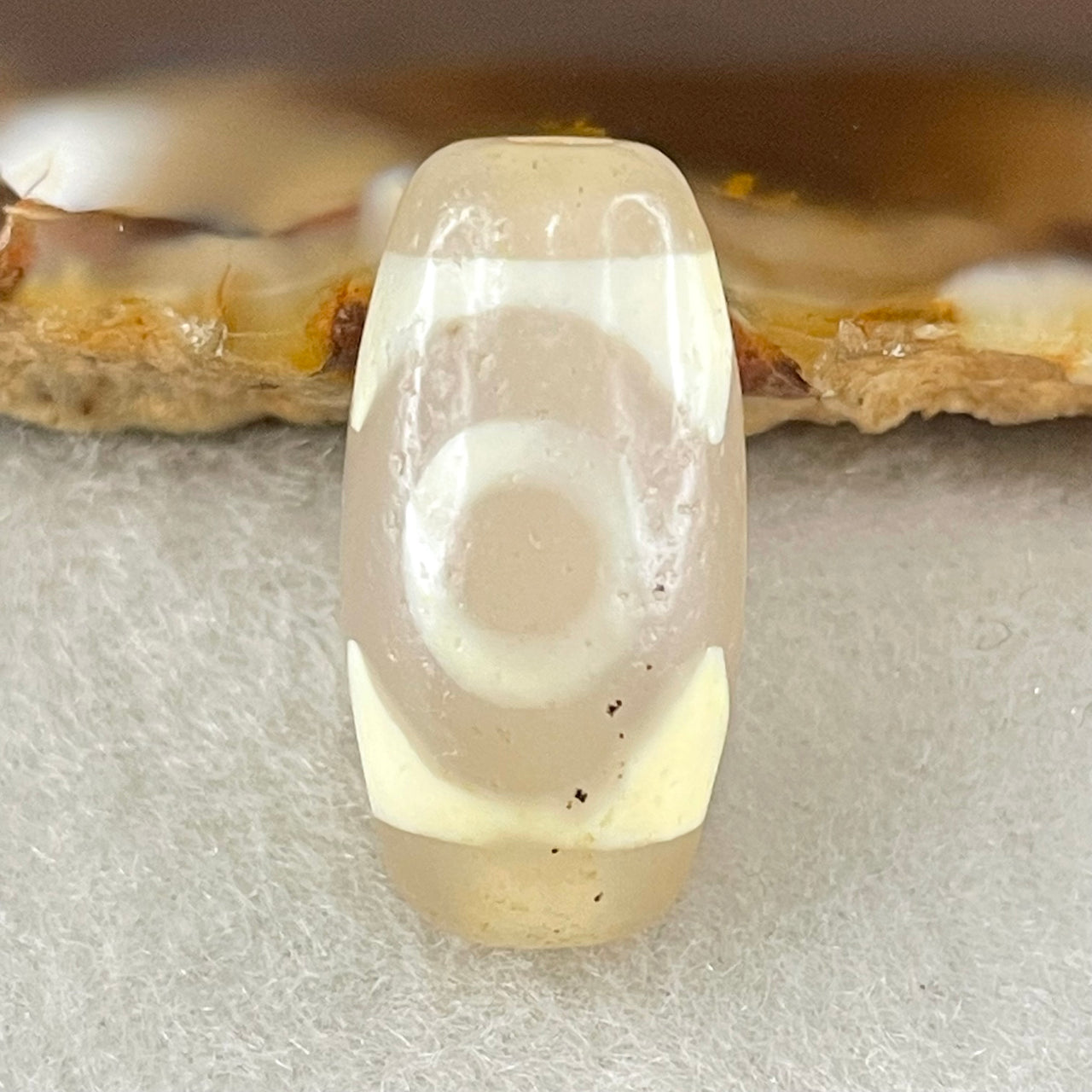 Natural Powerful Tibetan Old Oily Agate 3 Eyes Dzi Bead Heavenly Master (Tian Zhu) 三眼天诛 3.07g 20.1 by 10.3mm - Huangs Jadeite and Jewelry Pte Ltd