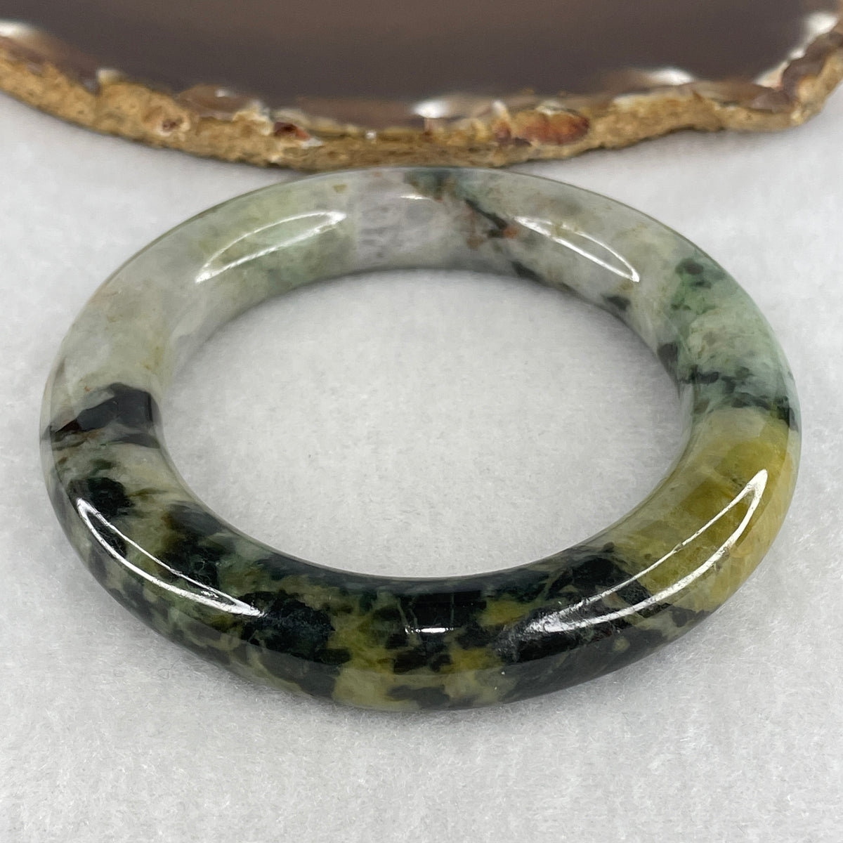 Natural Green with Dark Green Piao Hua Serpentine Full Round Bangle | 55.8mm Inner Diameter (84.22g | 12.8×12.5mm | Heart & Root Chakra Balance, Imperial Full-Round Geometry & Protection Shield)(External Rough)