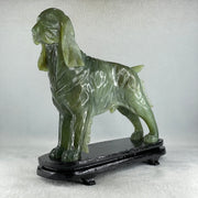 Natural Green with Yellow Serpentine Male Dog with Wooden Stand Feng Shui Display 1,780.3g 220.0 by 82.0 by 220.0mm - Huangs Jadeite and Jewelry Pte Ltd