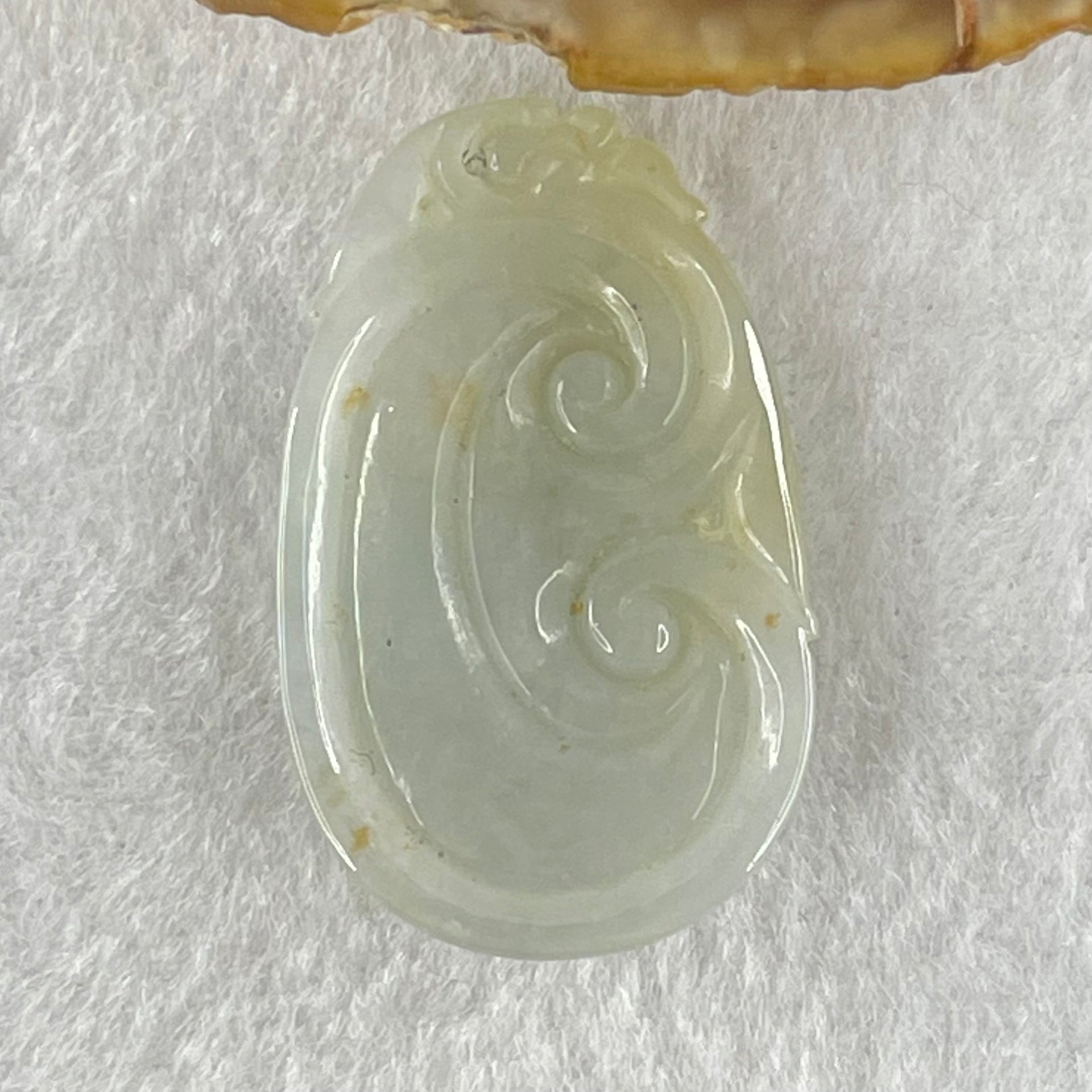 Type A Faint Lavender Green with Yellow Spots Jadeite Ruyi Pendant 6.92g 35.3 by 22.0 by 5.3mm - Huangs Jadeite and Jewelry Pte Ltd