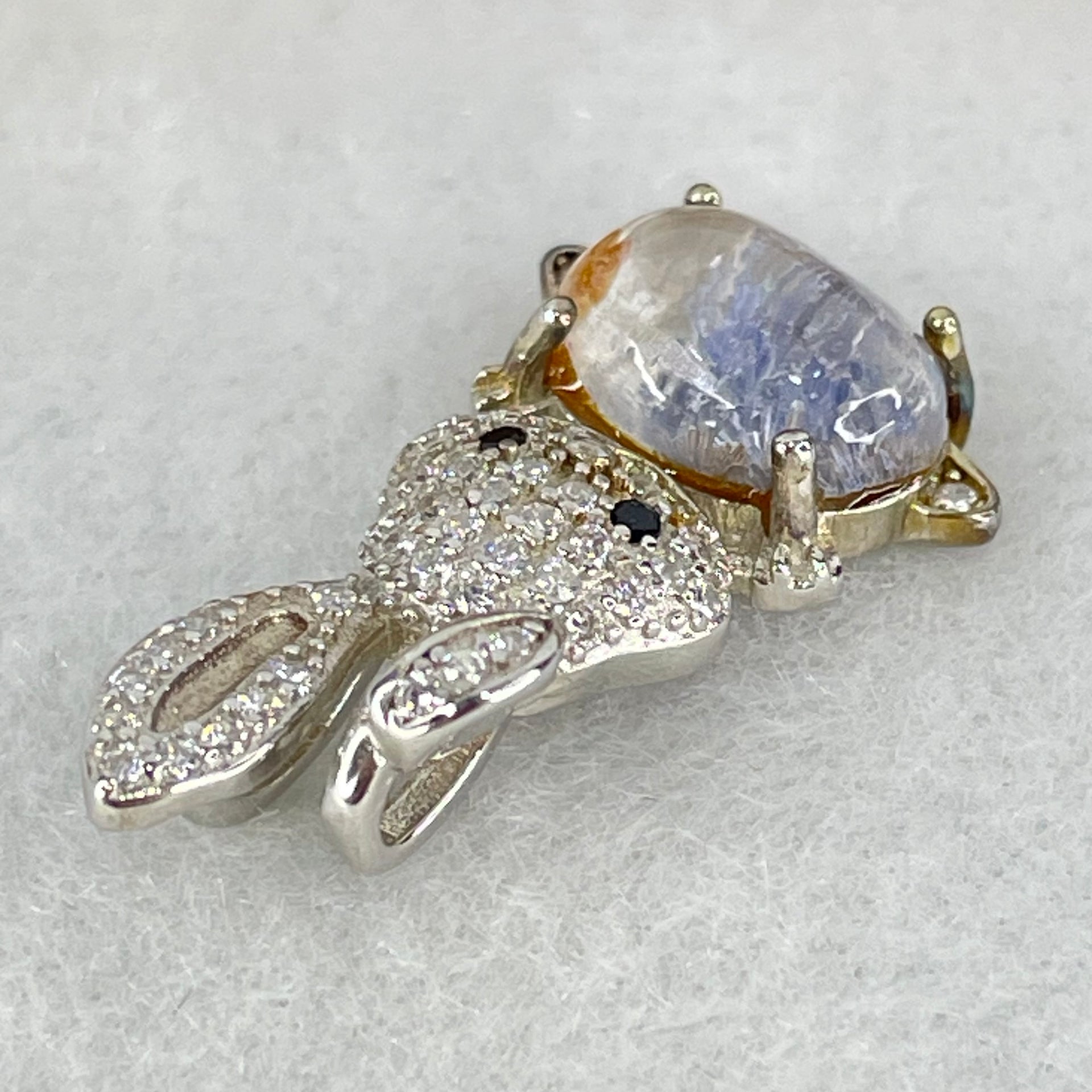 Rare Natural Blue Dumortierite Rutilated Quartz in S925 Sliver Rabbit Pendant 2.40g 9.9 by 7.0 by 4.0mm - Huangs Jadeite and Jewelry Pte Ltd
