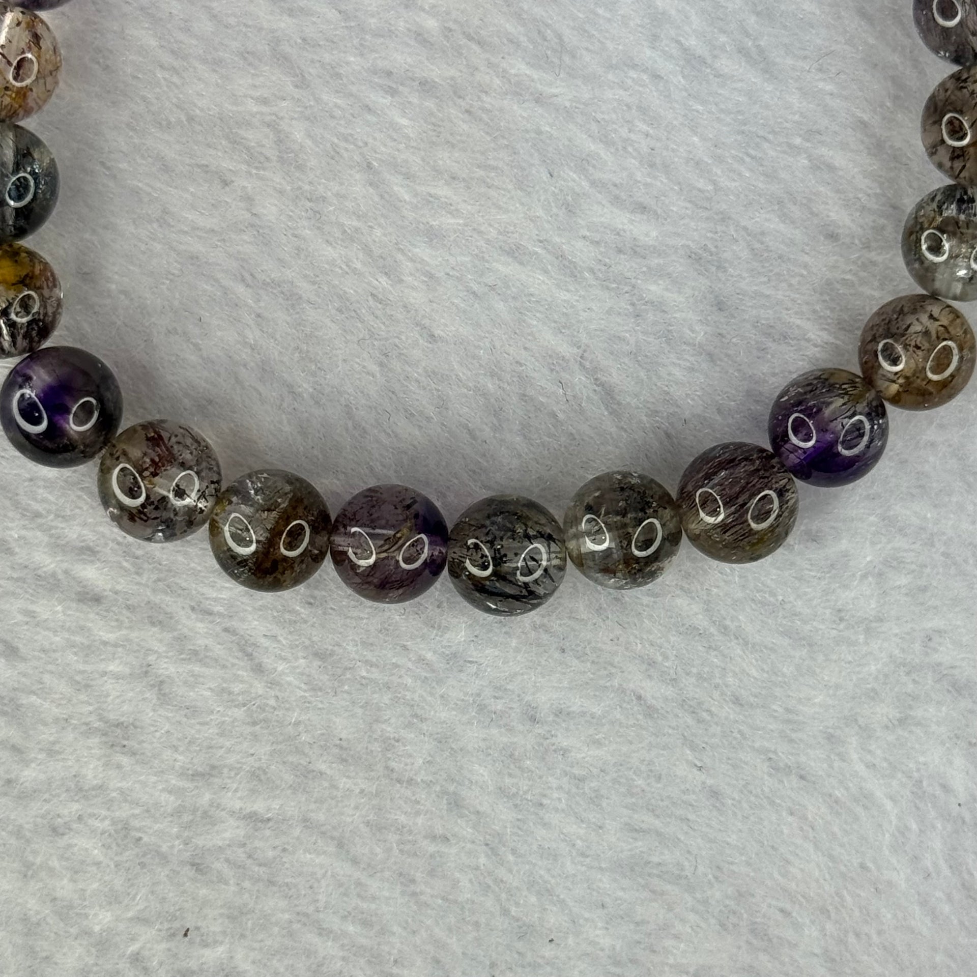 Rare Very Good Grade Natural Transparent Yellowish Black Super 7 Beads Bracelet 非常好的等级天然透明深黄黑色超级七珠手链 12.70g 14.5cm 7.3mm 25 Beads - Huangs Jadeite and Jewelry Pte Ltd