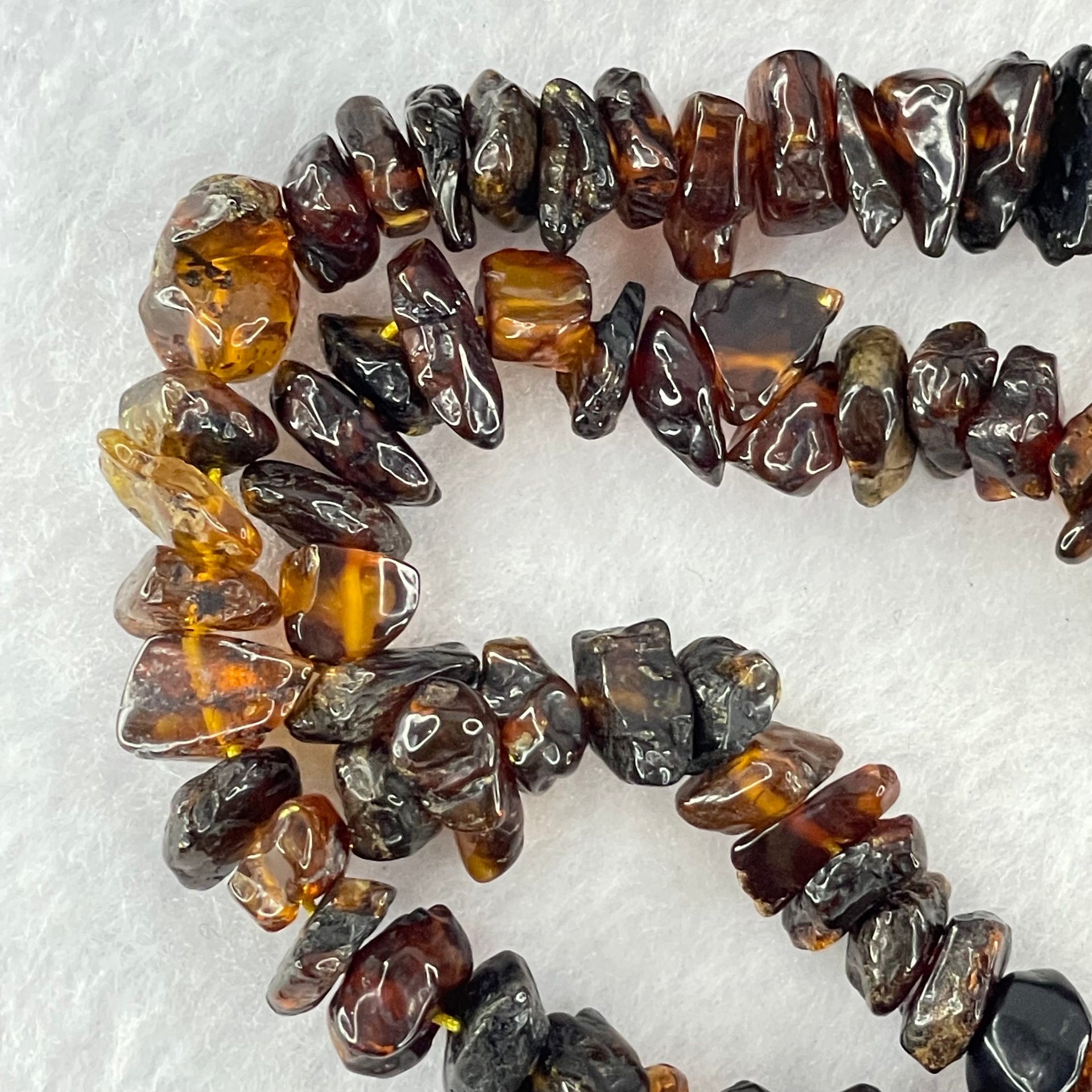 Natural Blood and Yellow Amber Beads Irregular Bracelet 39.81g 80cm 14.4 by 8.3 by 4.4mm to 7.8 by 7.7 by 4.9mm 95pcs - Huangs Jadeite and Jewelry Pte Ltd