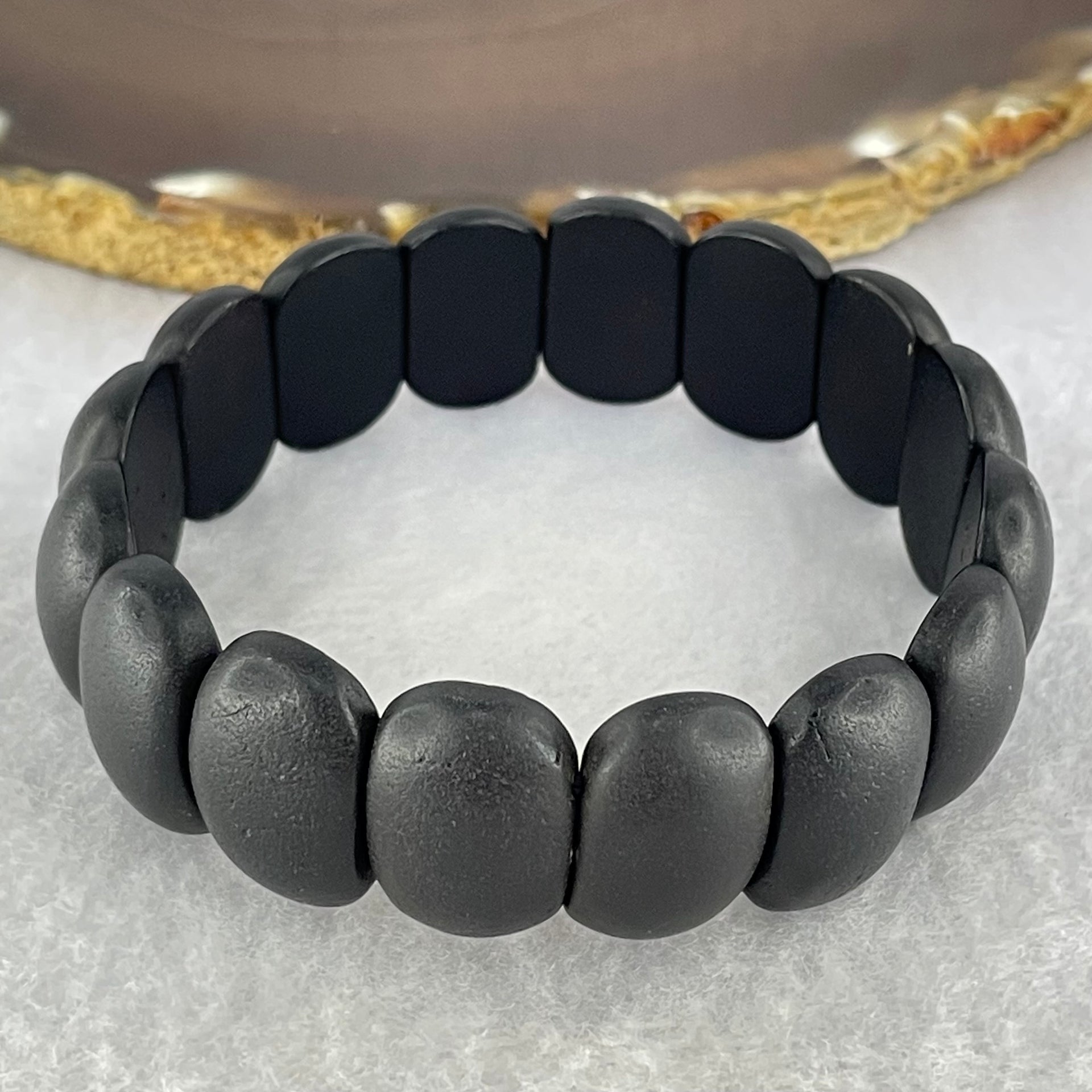 Natural Dark Matt Black Red Amber Beads Bracelet 天然大黑天翁琥珀手链 18.63g 18cm 20.2 by 13.1 by 6.8mm 16pcs - Huangs Jadeite and Jewelry Pte Ltd