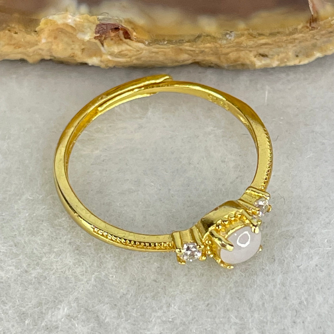 Type A Lavender Cabochon Jadeite in S925 Sliver Gold Color Ring (Adjustable Size) 0.95g 3.8 by 3.6 by 1.5mm - Huangs Jadeite and Jewelry Pte Ltd