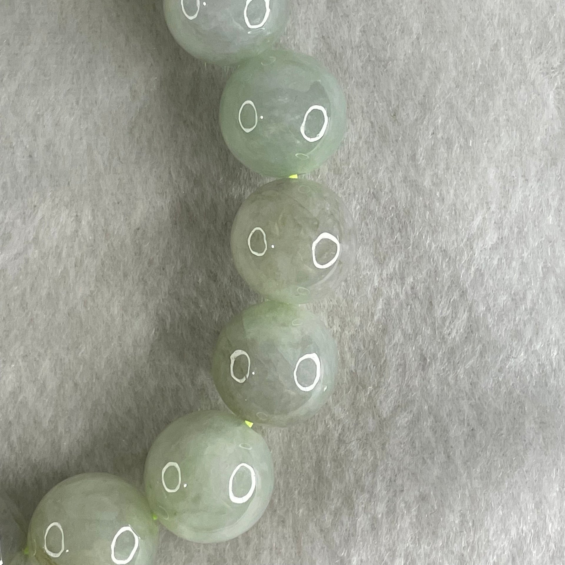 Type A Light Green Light Lavender Jadeite Beads Bracelet 81.20g 17cm 14.9mm 15 Beads (Slight Internal Lines) - Huangs Jadeite and Jewelry Pte Ltd