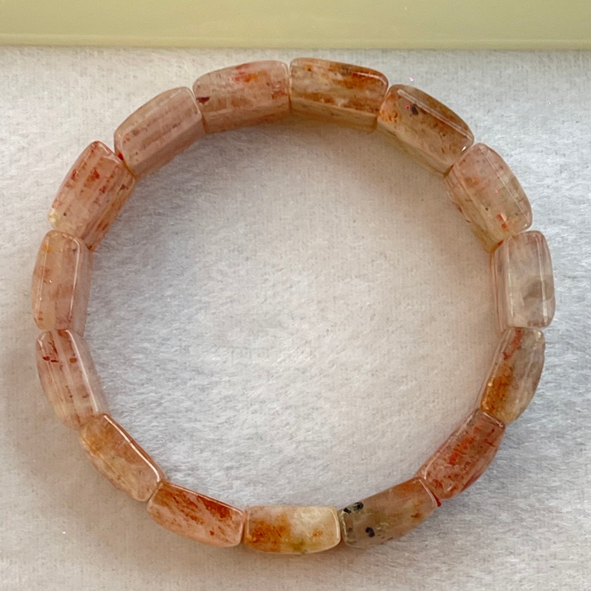 Natural Sunstone Bracelet 49.76g 17.5cm 18.0 by 13.0 by 6.6mm 15 pcs - Huangs Jadeite and Jewelry Pte Ltd